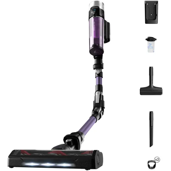 Aspirator vertical Rowenta X-Force Flex 9.60 Allergy RH2039WO, 200W, putere de aspirare 100 air watts, recipient praf 0.4 l, autonomie pana la 45 minute, perie cu iluminare LED, tub flexibil, panou SmartControl, Violet