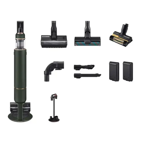 Aspirator vertical Samsung Bespoke Jet Plus Complete Extra VS20B95943N, 580W, autonomie 120 min, statie de curatare integrata, display LCD, 2 baterii, filtru HEPA, perie Jet Dual, accesorii complete (Verde)