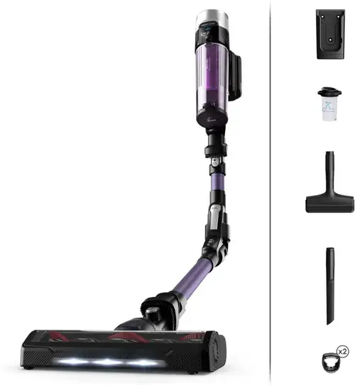 Aspirator vertical Tefal TY2039WO X-force Flex, 500 W, Recipient 0.44 l, Autonomie 45 minute, 18.5 V (Negru/Mov)