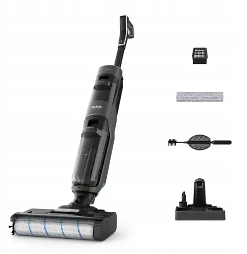 Aspirator vertical Tefal X-Clean 4 GF5035F0, Autonomie 50 minute, Recipient apa uzata 0.45 l, Rezervor apa curata 0.73 l, 18.5 V, Afisaj LED, 200 W (Negru)