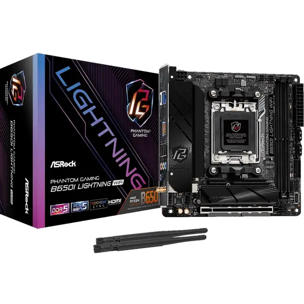 ASROCK Placa de baza ASRock B650I Lightning WiFi, Mini-ITX, Memorie suportata 128 GB DDR5, Socket AM5, PCIe 4.0, Negru