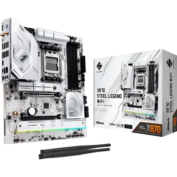 ASROCK Placa de baza ASRock X870 Steel Legend, ATX, WiFi, Memorie suportata 256 GB DDR5, Socket AM5, Alb