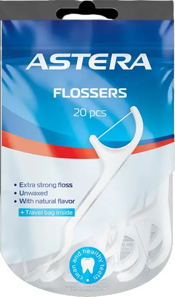 Astera Scobitoare cu ață dentară, 20 buc