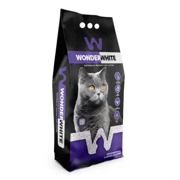 Asternut bentonita pentru pisici Wonder White, 10 kg, aroma Lavanda