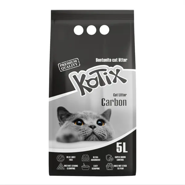 Asternut igienic pentru pisici bentonita Kotix, 5l, aroma Carbune Activ