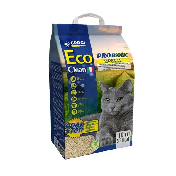 Asternut igienic pentru pisici Croci Eco Clean Probiotic, 3.8kg, 10L