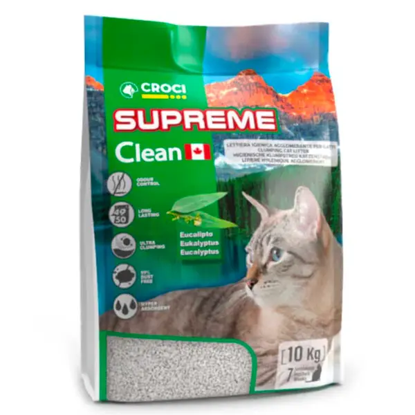 Asternut igienic pentru pisici Croci, Supreme Clean, Bentonita, Eucalipt, 10kg