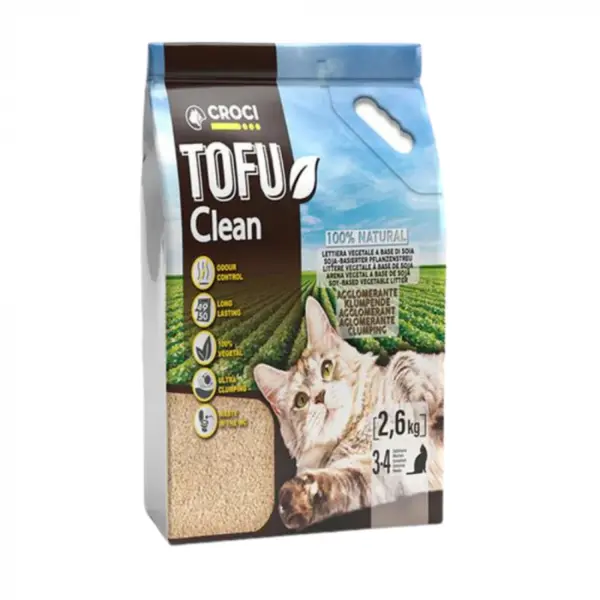 Asternut igienic pentru pisici Croci Tofu Clean, Vegetal, 2.6kg, 6L