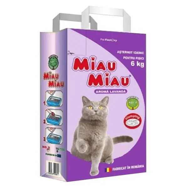 Asternut Igienic pentru Pisici Miau-Miau, Lavanda, Bentonita 6 Kg