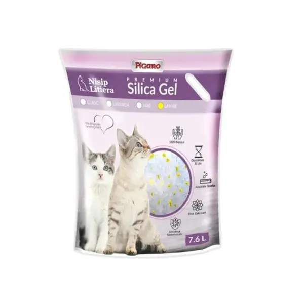 Asternut igienic pentru pisici Silicat Gel Figaro cu Lamaie 7,6L