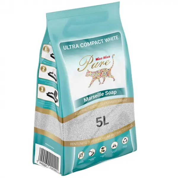 Asternutul igienic pentru pisici Miau Miau Pure Marseille Soap 5L