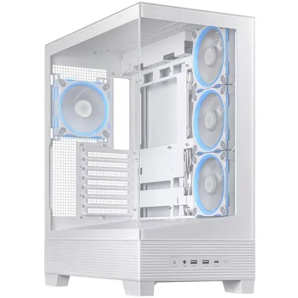 Asus Carcasa PC ASUS A31 Plus TG ARGB, Middle Tower, fara sursa, sticla securizata, mATX, mITX, ATX, 4 ventilatoare incluse, USB 3.0, USB Type C, Alb