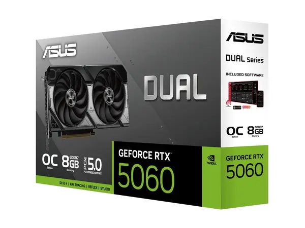 ASUS Dual GeForce RTX 5060 OC 8GB GDDR7 - PCIe 5.0, Dual Fan, 3 DP + HDMI 2565 MHz, GeForce RTX 5000, Negru