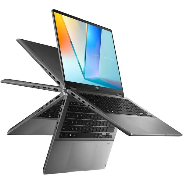 Asus Laptop ASUS Vivobook 14 Flip TP3407SA cu procesor Intel® Core™ Ultra 5 Processor 226V pana la 4.5GHz, 14'', WUXGA, OLED, Touch, 16GB LPDDR5x RAM, 1TB SSD, Intel® Arc™ Graphics, Windows 11 Pro, Matte Gray (INT Keyboard)