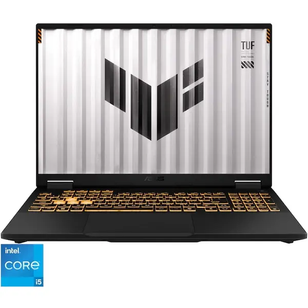Asus Laptop Gaming ASUS TUF F16 FX608JMR cu procesor Intel® Core™ i5 14450HX, Display 16'', Full HD+, 144Hz, IPS, 16GB DDR5 RAM, 512GB SSD, Placa video NVIDIA® GeForce RTX™ 5060 8GB GDDR7, No OS, Jaeger Gray