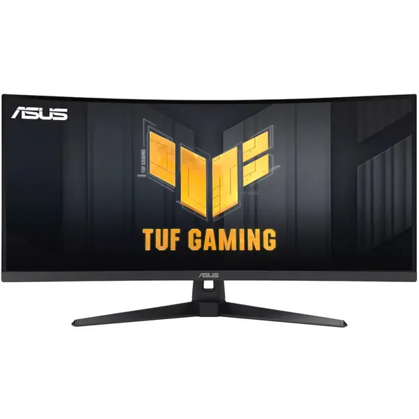 Asus Monitor Gaming VA LED ASUS 34 VG34VQ3B, QHD (3440x1440), HDMI, DisplayPort, Ecran curbat, Boxe, 180 Hz, 1 ms, Negru
