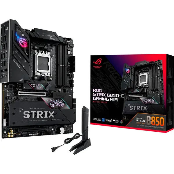 Asus Placa de baza ASUS ROG STRIX B850-E GAMING WIFI, ATX, Memorie suportata 192 GB DDR5, Socket AM5, PCIe 5.0, Negru