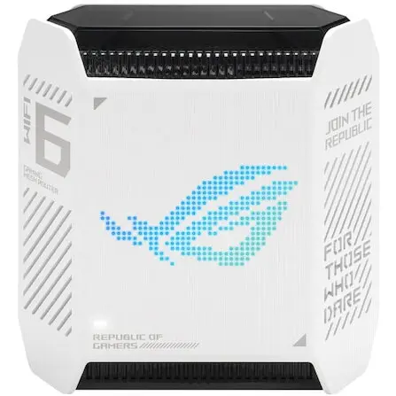Asus Sistem Wi-Fi Mesh Gaming ASUS ROG Rapture GT6 (W-1-PK), AX10000, Tri-Band, acoperire 275m², Tri-Core 1.7GHz CPU, 256MB/512MB Flash/RAM, 2.5G port, AiProtection Pro, Adaptive QoS, VPN server/client, IPTV, OFDMA, Beamforming, Link Aggregation, AiMesh