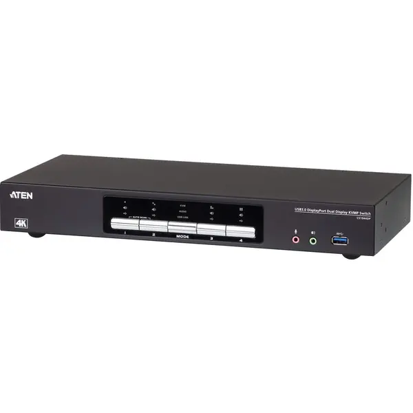 ATEN Comutator cu 4 porturi, Aten, KVM, USB 3.0, 4K, DisplayPort Dual, Negru