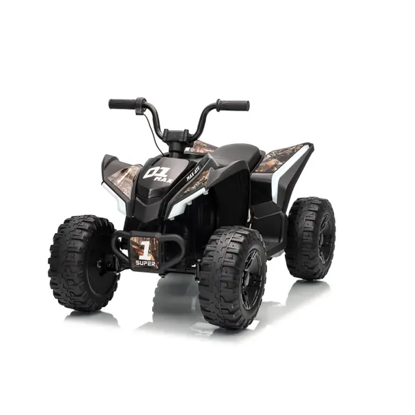 Atv electric pentru copii Nichiduta SuperMax Black cu echipare premium,acumulator 24V,motor 2x65w,acceleratie pe ghidon, benzi luminoase integrate pe caroserie,usbbluetooth,incarcator inclus