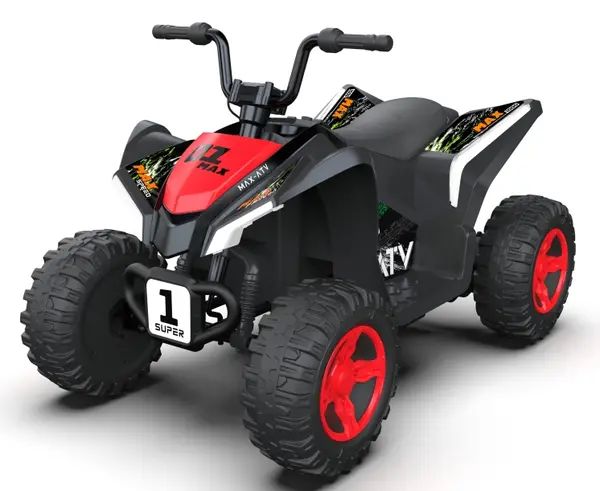 Atv electric pentru copii Nichiduta SuperMax Red cu echipare premium,acumulator 24V,motor 2x65w,acceleratie pe ghidon, benzi luminoase integrate pe caroserie,usbbluetooth,incarcator inclus