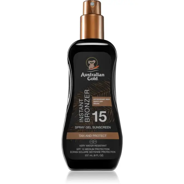 Australian Gold Spray Gel Sunscreen With Instant Bronzer spray pentru bronzat SPF 15 237 ml