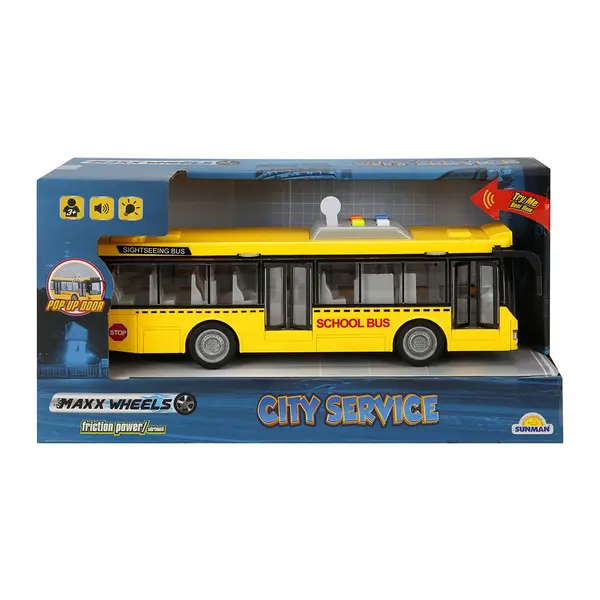 Autobuz cu lumini si sunete, City Service, Maxx Wheels, 1:16, Galben