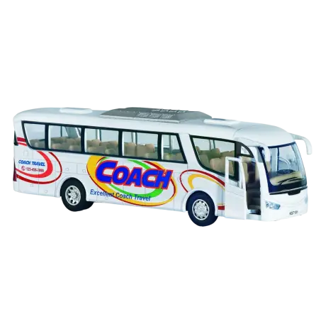 Autobuz sportiv die-cast Coach, cu functie pull-back, 18 cm lungime, alb