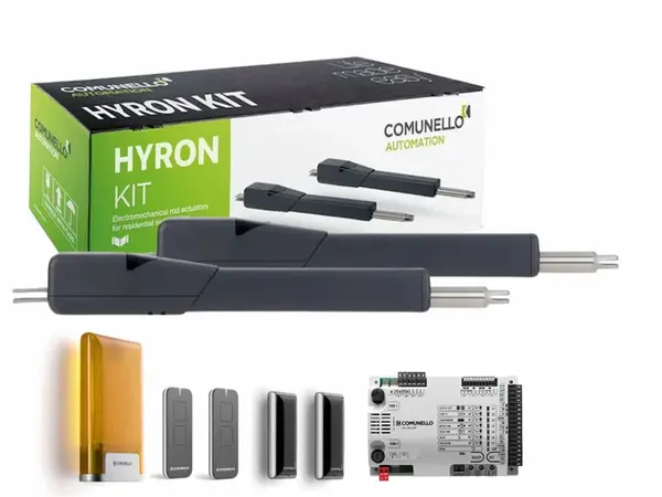 Automatizare porti batante Comunello Hyron 300 24V, pana la 2x3m, 2x400kg, placa HP, IP44, GKHN30MHLF900A