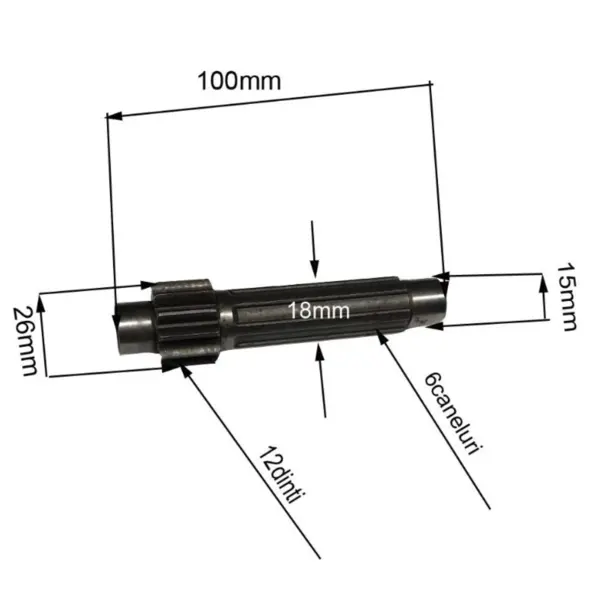 Ax canelat RURIS PS6500k-1-18, pentru motosapa Dac, Ruris, Zimbru, Gigant