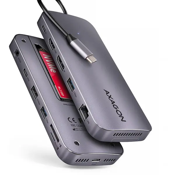 AXAGON Hub USB Axagon HMC-12GM2, HDMI, USB 3.2 Gen 1, 0.5m, USB Type-C, RJ-45, SATA M.2, SD, Negru