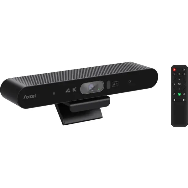AXTEL Camera Videoconferinta Axtel AX-4K Video-Bar-Mini, Rezolutie 4k 3840x2160@30fps, Senzor 1/3.0, 8.0MP, Zoom digital 4x; ePTZ; Functii urmarire vorbitor, prim-plan grup; Unghi de vizualizare D94 / H90 / V55 grade, iluminare minima 340 lux; preluare s
