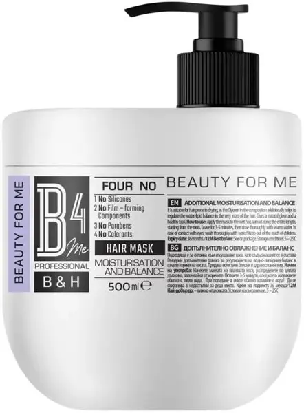 B4Me Moisturisation and Balance Mască fără silicon pentru păr uscat, 500 ml