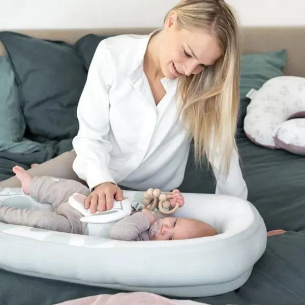 Baby Nest Doomoo din bumbac organic Cocoon Leaves Aqua Green