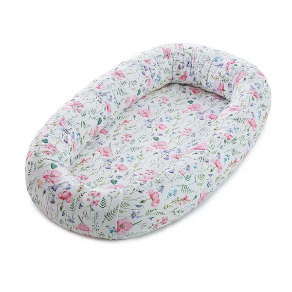 Baby Nest Roz cu Maci, bumbac organic, TWINDECO Poppy Field