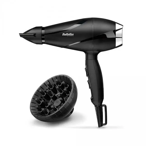 Babyliss BaByliss Uscator de par ionic 6713DE, 2200 W, motor AC, difuzor, Negru/Crom