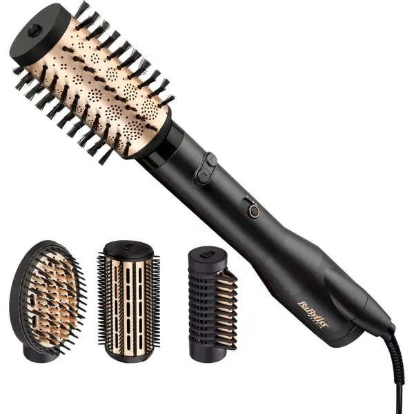 Babyliss Perie rotativa BaByliss Big Hair Luxe AS970E, 650W + 4 accesorii , Tehnologie Ionica, Invelis ceramic, Jet de aer rece, Negru mat/Auriu