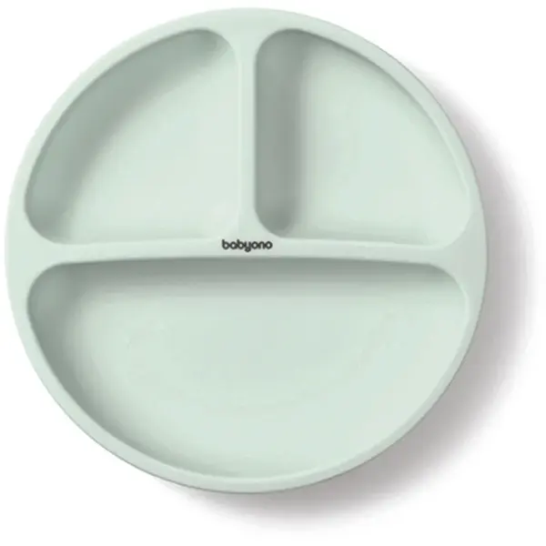BabyOno Siilicone Plate 6m+ farfurie compartimentată cu ventuză Sage 1 buc