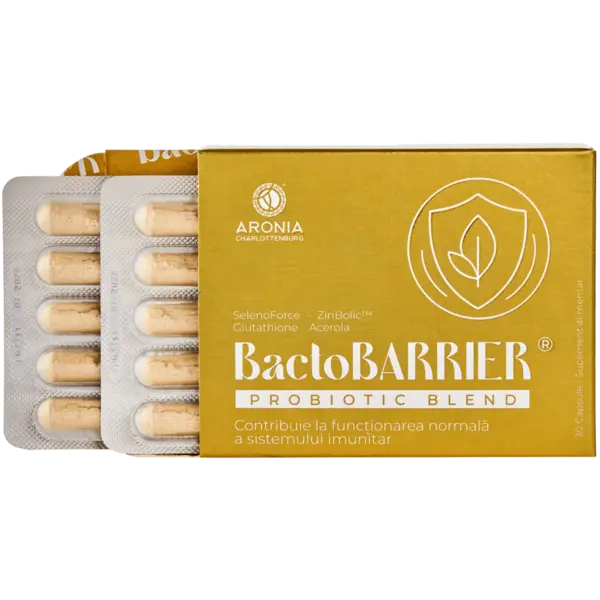 BactoBARRIER® — formulă premium pentru imunitate, echilibru digestiv și protecție celulară, cu probiotice, prebiotice, plante și nutrienți patentați