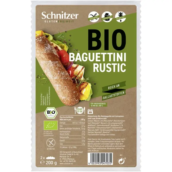 Baguettini rustice 2 bucati fara gluten, eco - 200 g