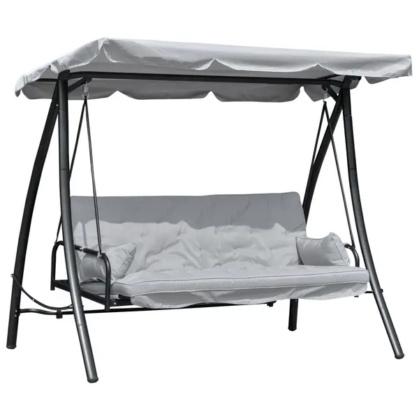 Balansoar de Gradina Outsunny 3 Locuri cu Acoperis Rabatabil Convertibil Pat Poliester Crem 209 cm x 114 cm x 170 cm