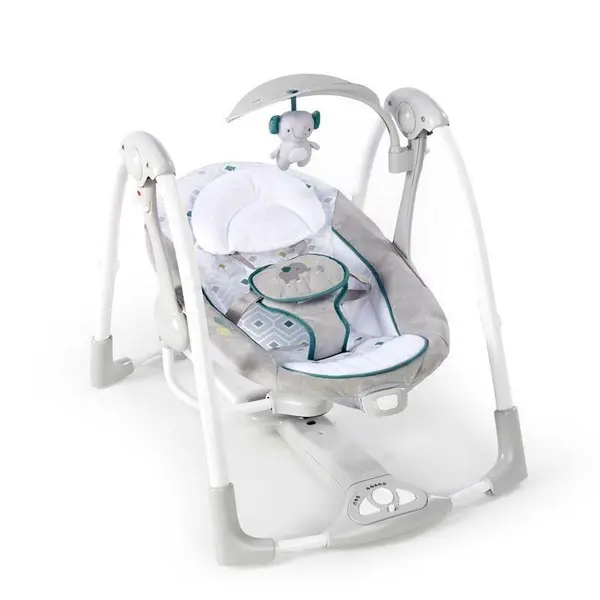 Balansoar electric 2 in 1 bebelusi, Ingenuity, ConvertMe Swing-2-Seat, Nash, 5 trepte balansare, 12 melodii si 4 sunete natura, Vibratii linistitoare, Pliabil pentru calatorii, Husa lavabila, Fara BPA, 0-9 luni, Multicolor