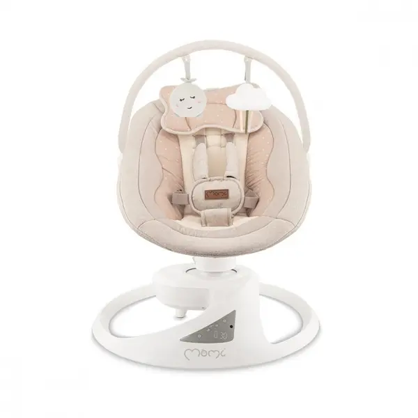Balansoar electric pentru bebelusi Momi Pearl Beige cu sezut rotativ 360 grade