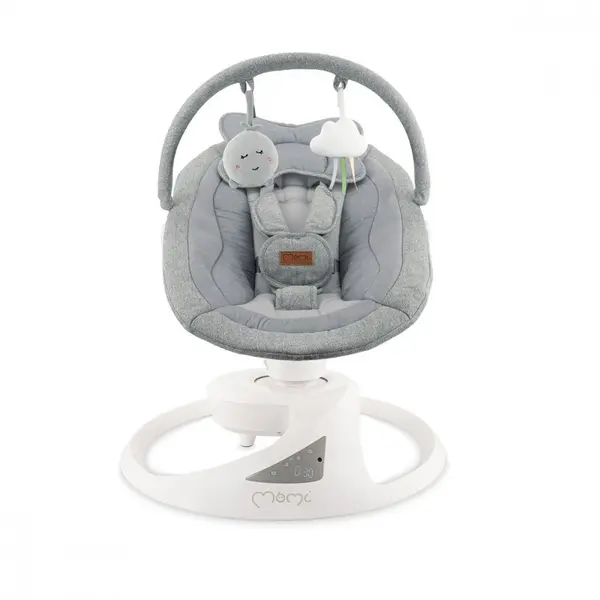 Balansoar electric pentru bebelusi Momi Pearl Grey cu sezut rotativ 360 grade