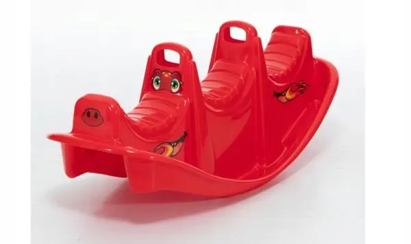 Balansoar pentru copii Dohany Rosu cu manere de sustinere,utilizare interiorexterior,pentru 1,2 sau 3 copii,realizat din plastic rezistent