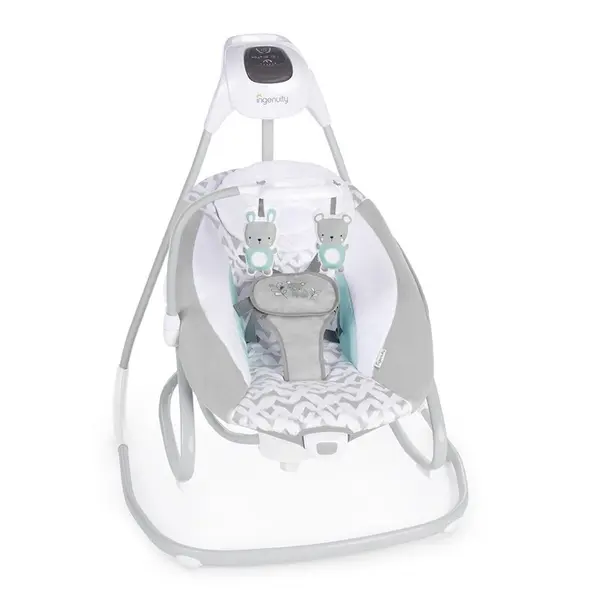 Balansoar si sezlong bebelusi, Ingenuity, Raylan, 6 viteze balansare, 3 directii, Vibratii, Sunete natura si melodii, Temporizator 30/45/60 min, Husa lavabila, Pliabil cu maner si roti, Fara BPA, 0 luni+, Multicolor