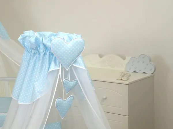 Baldachin din tul pentru patut bebe Bear Heart Blue 160x600 cm