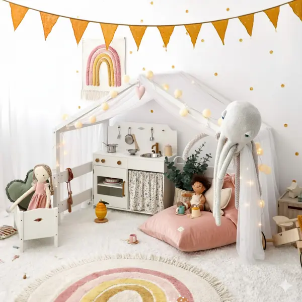 Baldachin din tulle pentru patut tip casuta Little Amy alb, 450 cm