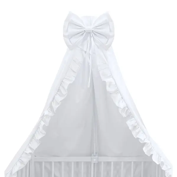 Baldachin, MimiNu, Din tull, pentru patut, cu funda si volan, 210x145 cm, Material certificat Oeko Tex Standard 100, Alb