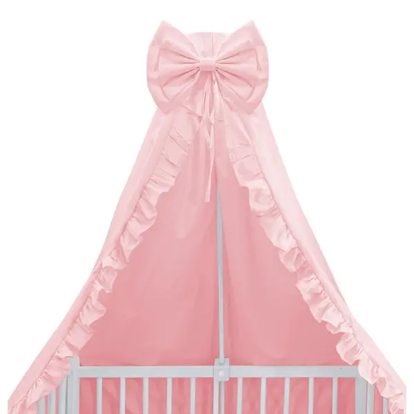 Baldachin, MimiNu, Pentru patut, Cu funda si volanas, 210x145 cm, Materiale certificate Oeko Tex Standard 100, Colectia Royal, Powder Pink